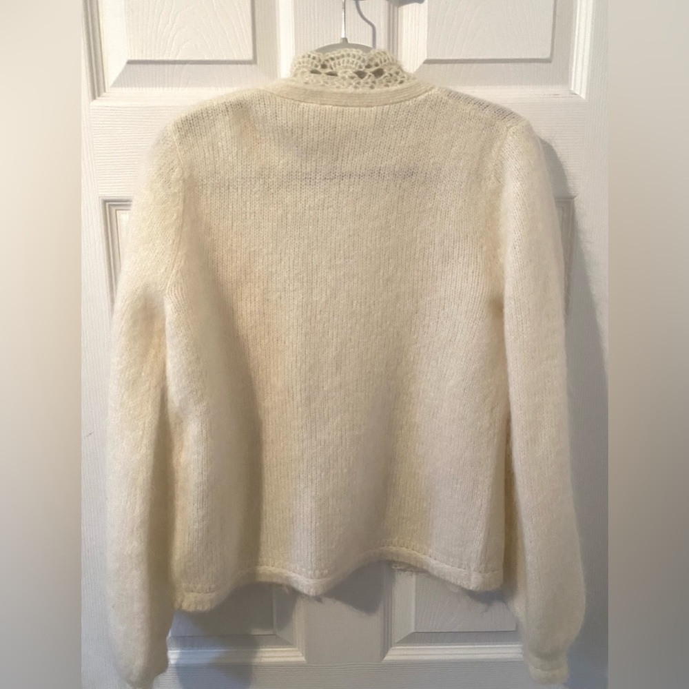 Sezane Cream Knit Lace-Trim Cardigan - Picture 5 of 7
